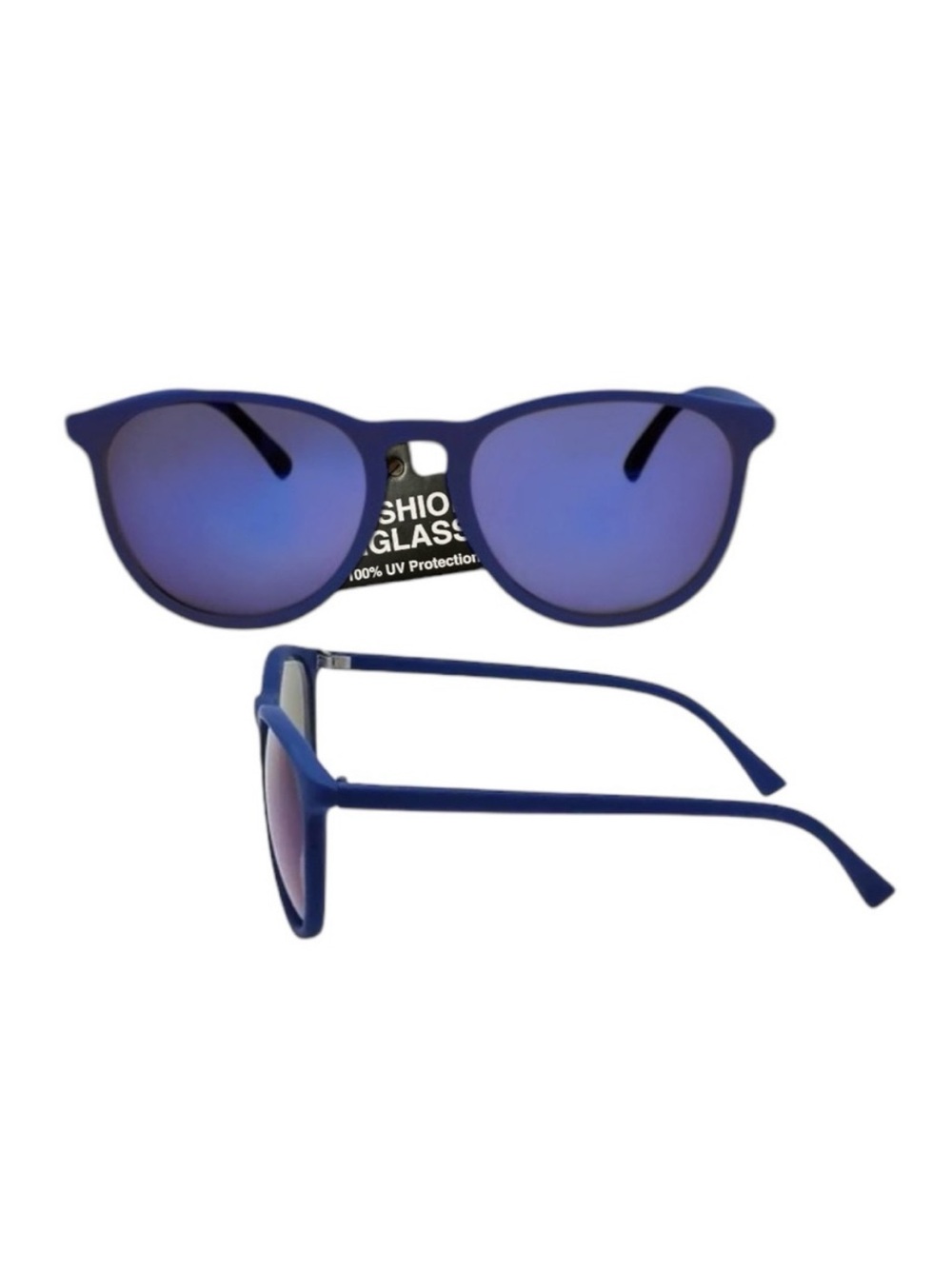 Round Full Rim Sunglasses Blue Frames And Mirrored Lenses